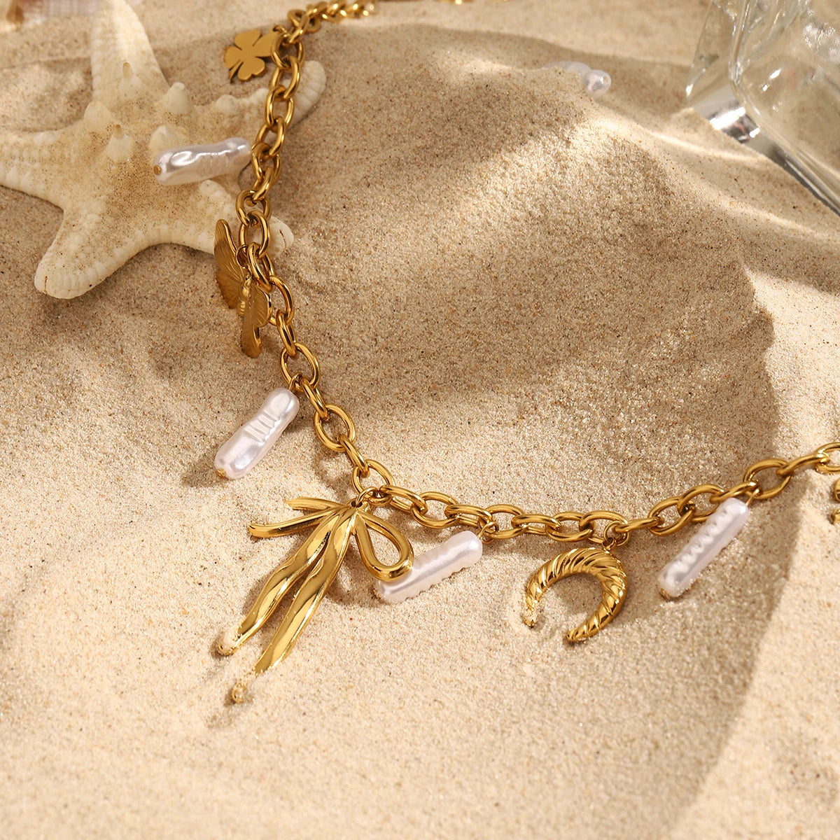 Ribbon Pearl Charm Necklace