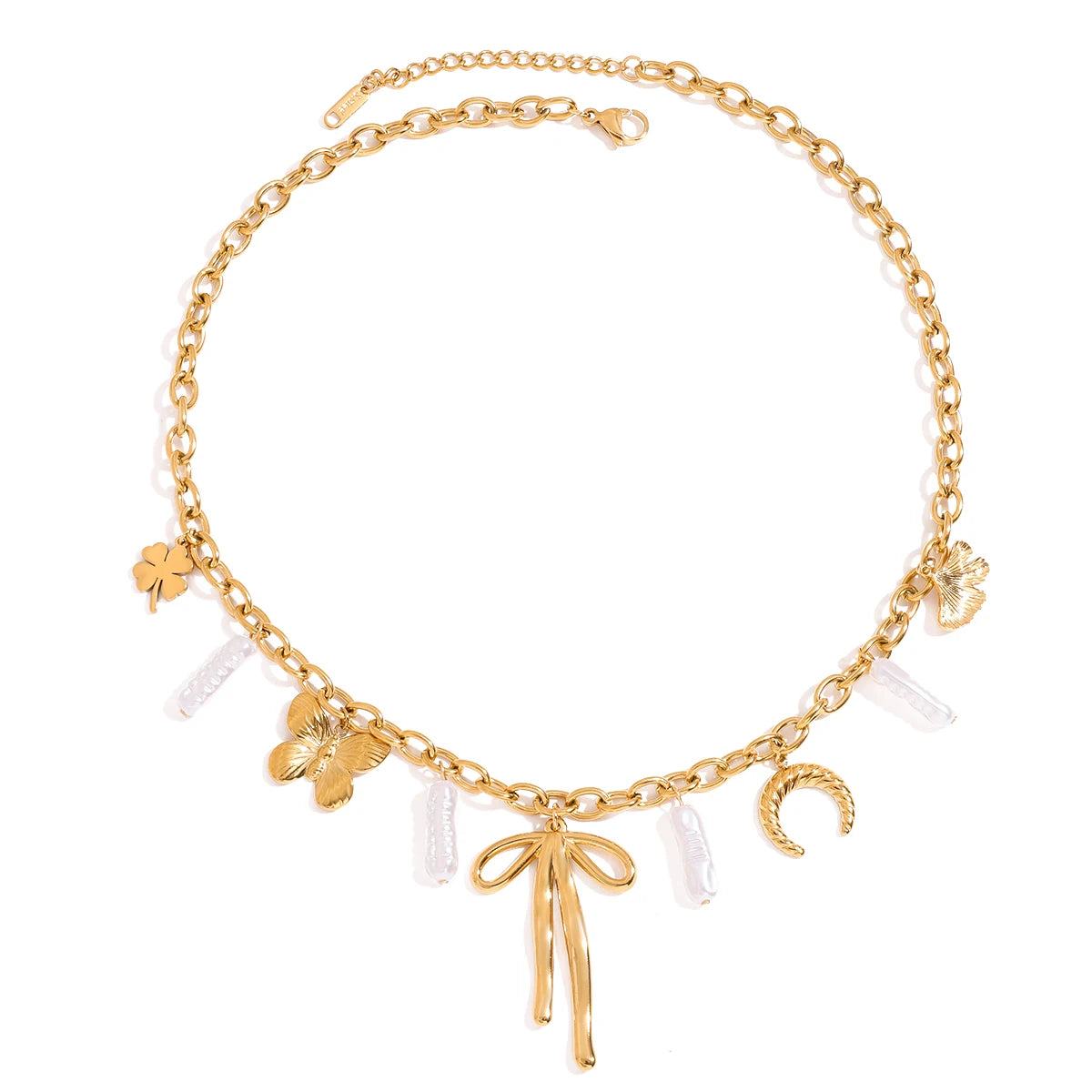 Ribbon Pearl Charm Necklace