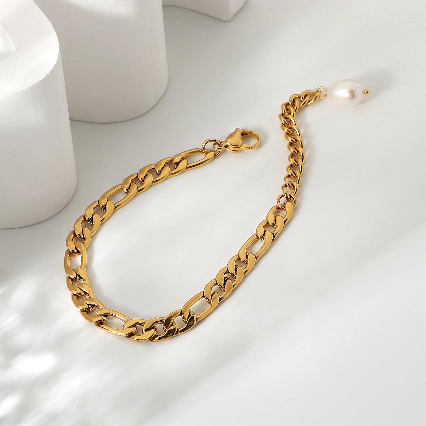 White Pearl Chain Bracelet