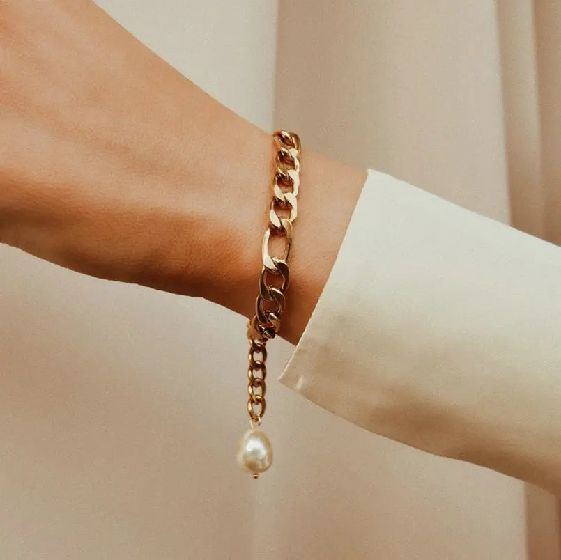 White Pearl Chain Bracelet