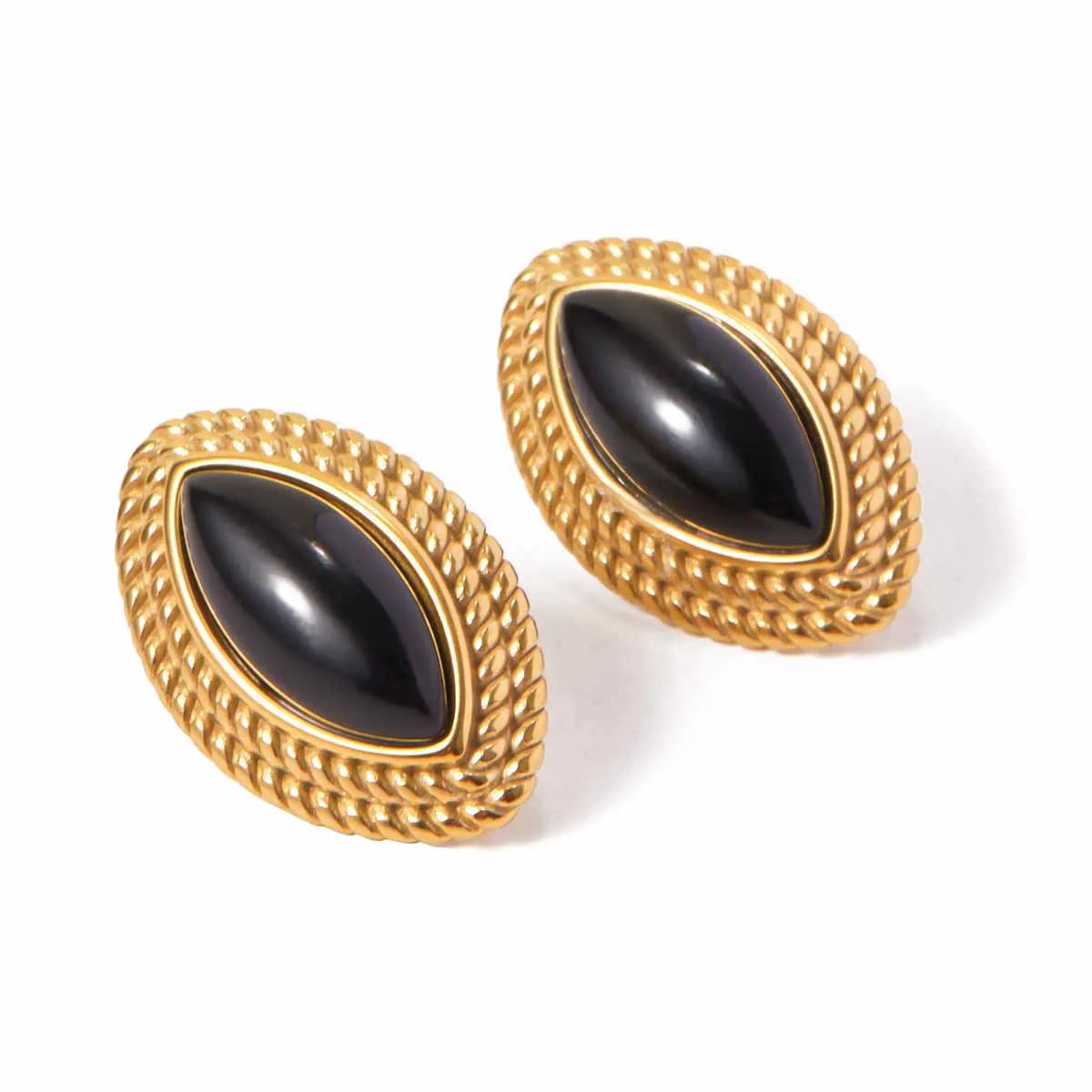 Black Onyx Horse Eye Stud Earrings