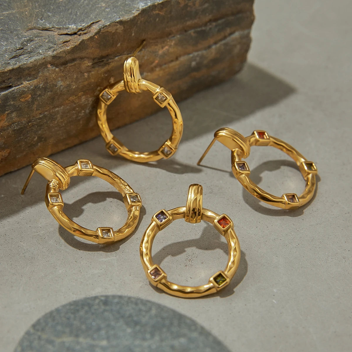 Geometric Colorful Gemstones Drop Earrings