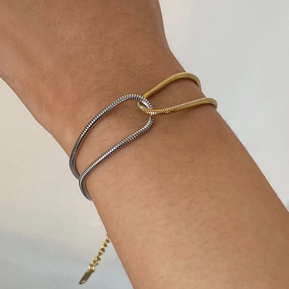 Interlocking Gold & Silver Snake Chain Bracelet