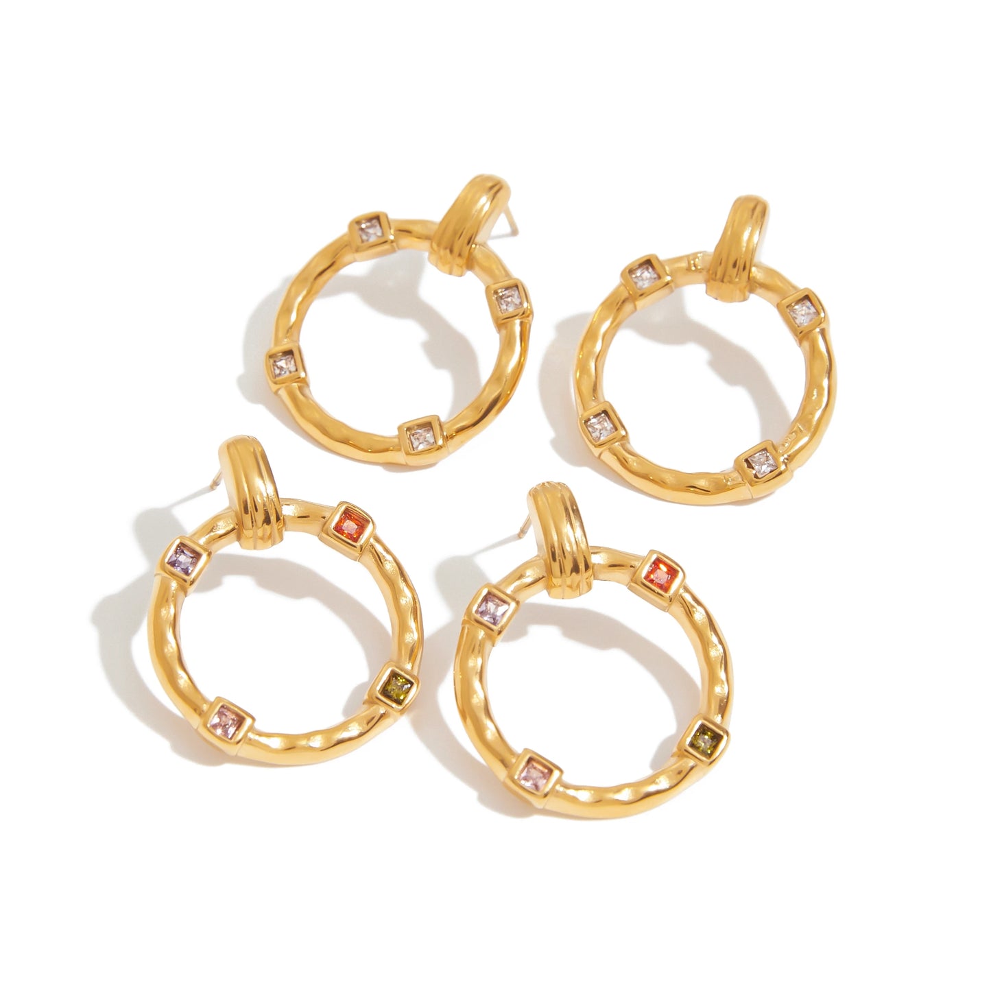 Geometric Colorful Gemstones Drop Earrings