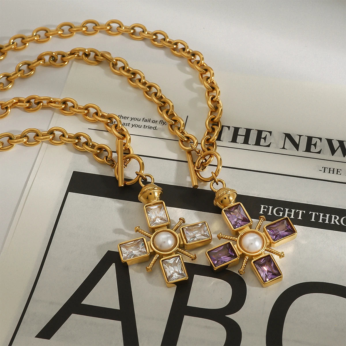Rhinestone Pearl Cross Necklace Bundle