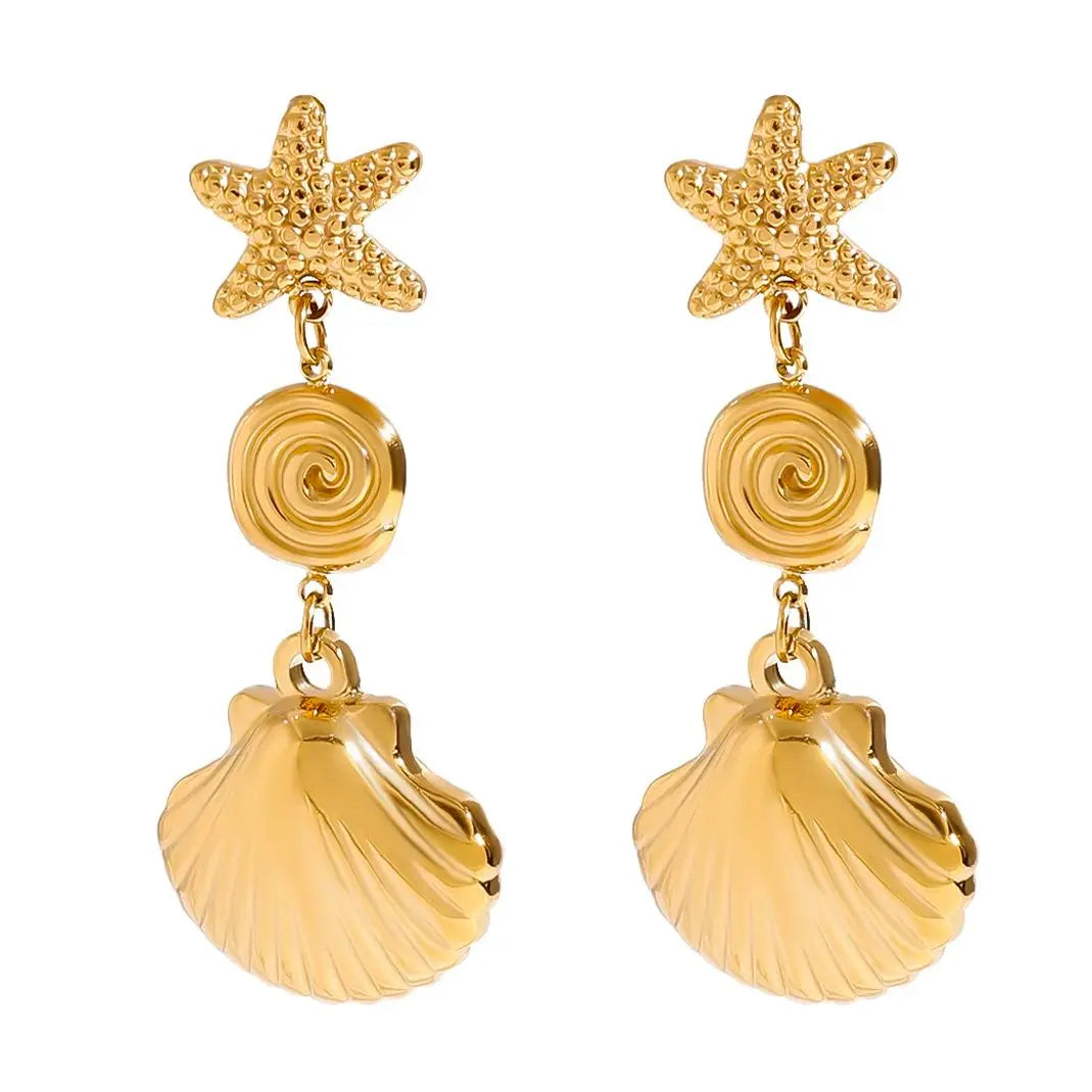 Ocean Shell & Starfish Dangle Earrings