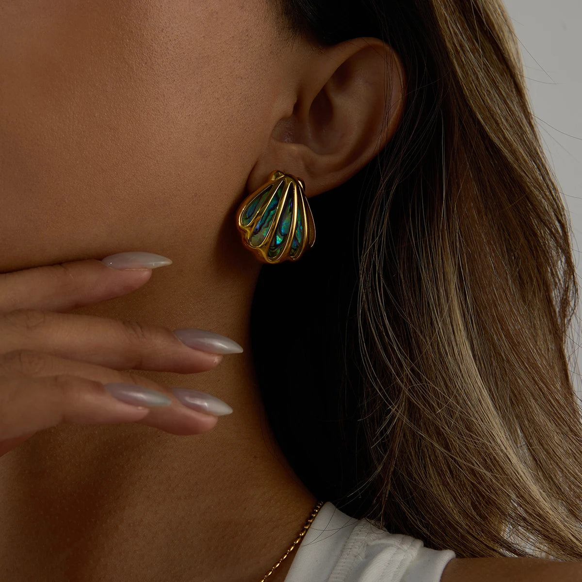 Aquamarine Oceanshell Stud Earrings