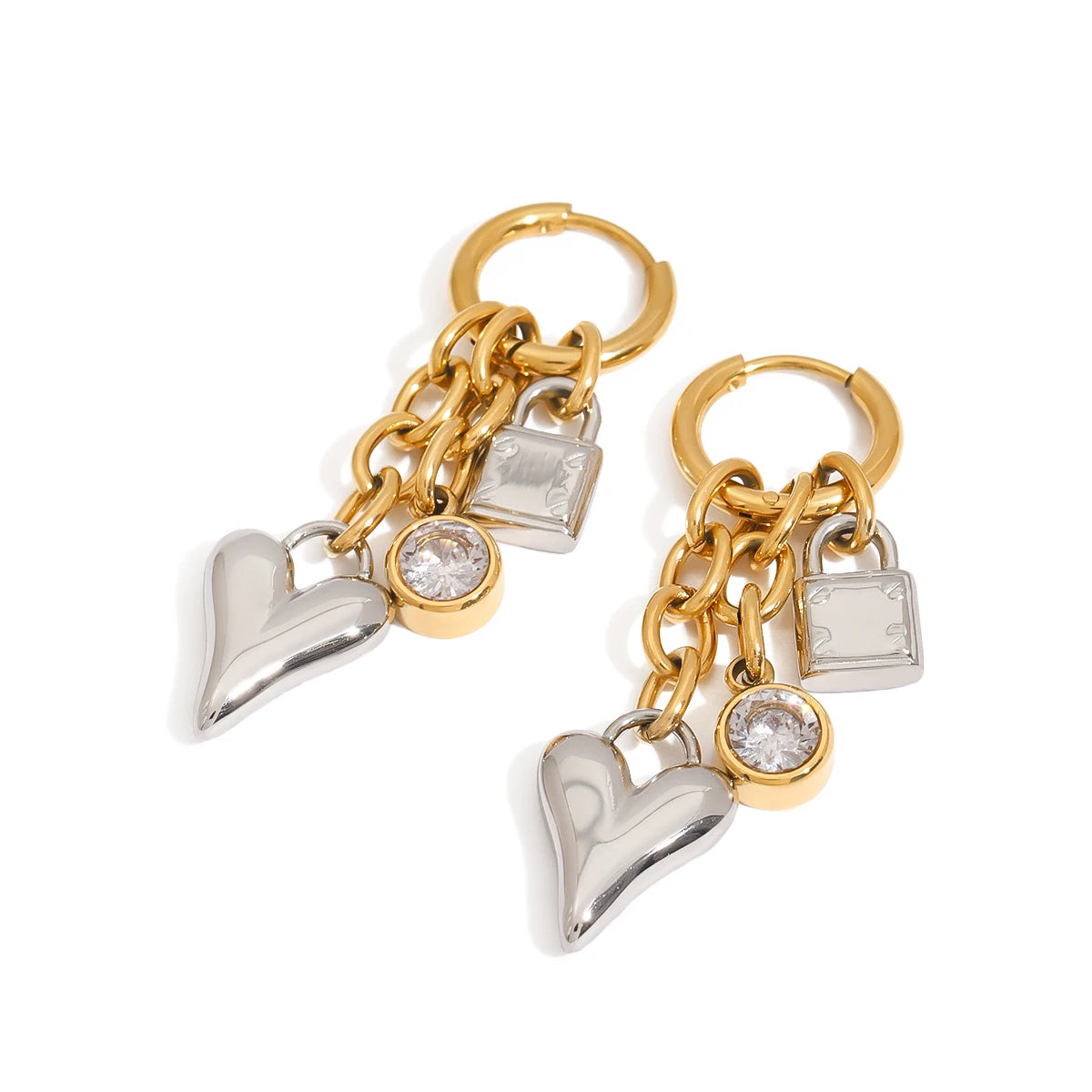 Zirconia Lock Heart Dangle Earrings