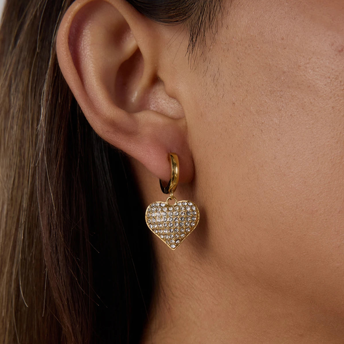 Shining Zirconia Heart Hoop Earrings