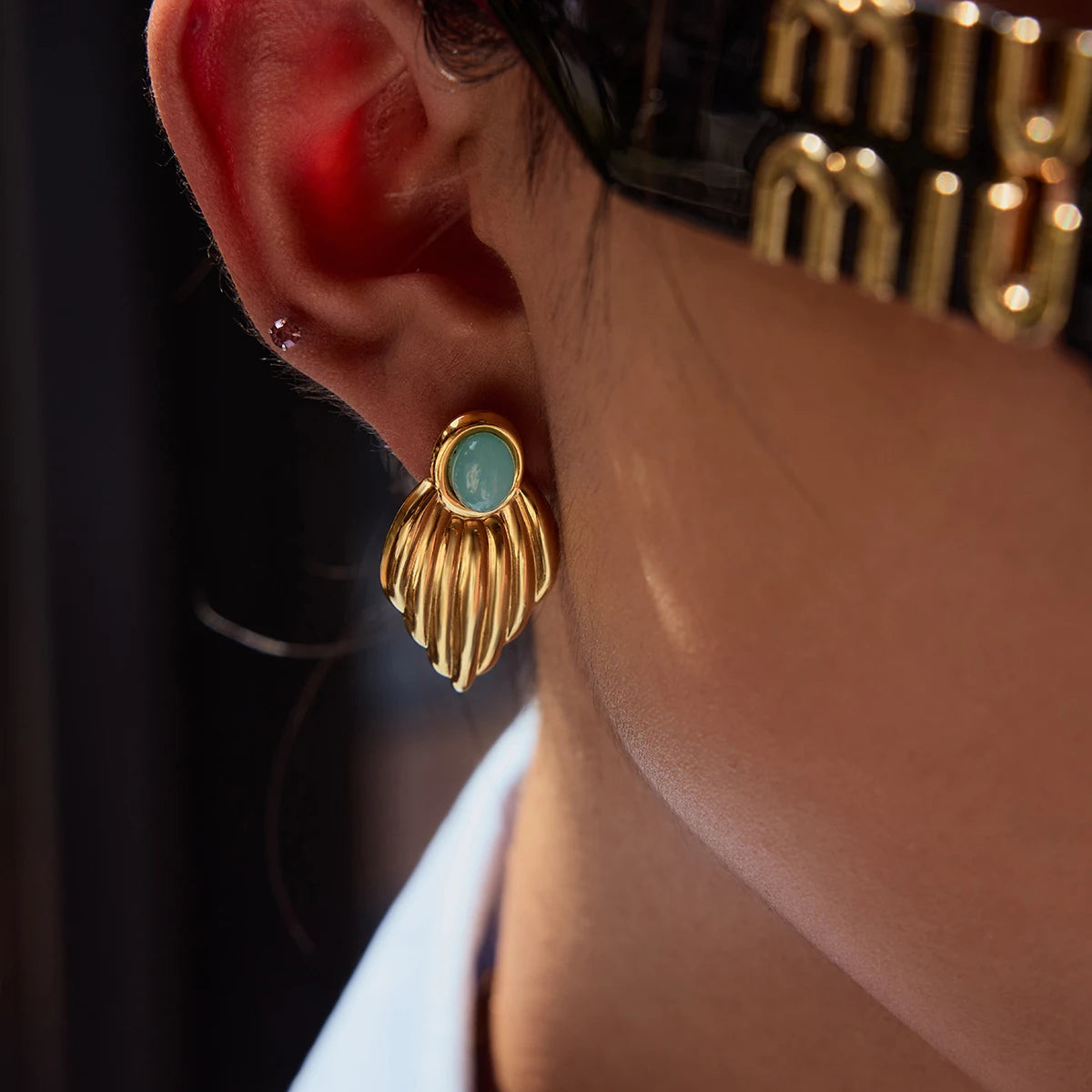 Multicolor Stone & Pearl Stud Earrings