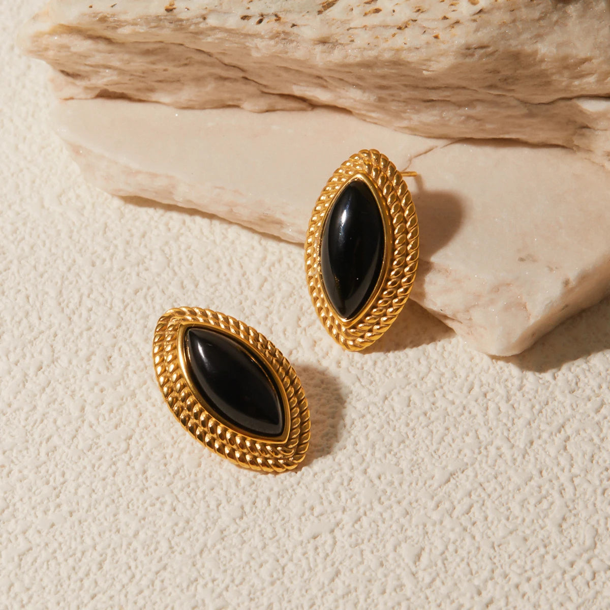Black Onyx Horse Eye Stud Earrings