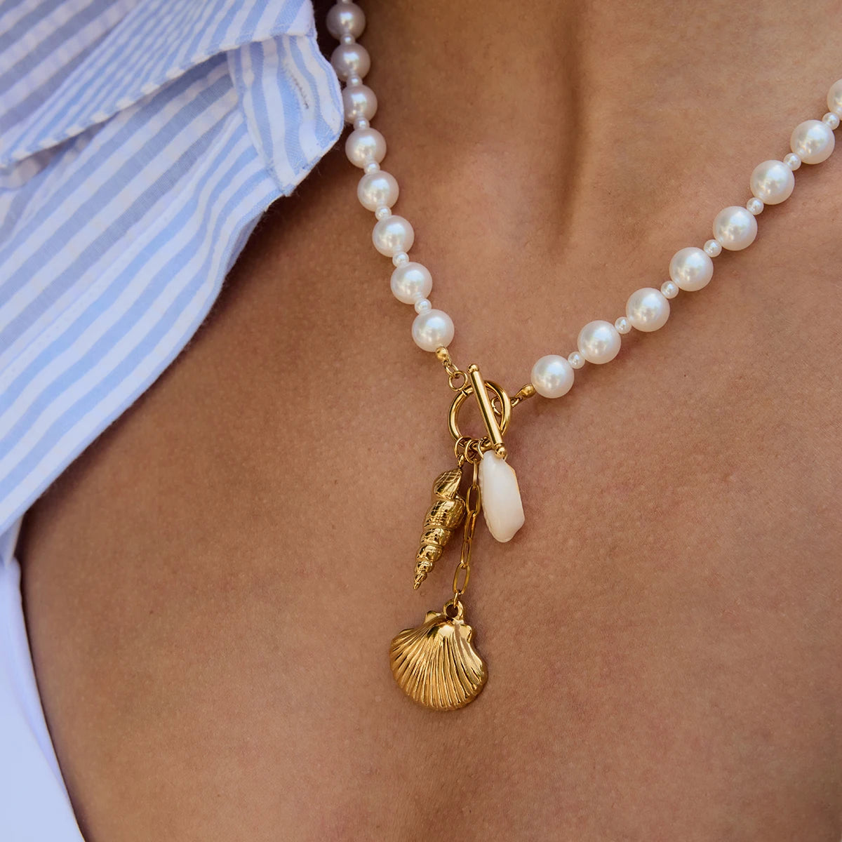 Freshwater Pearl Clam Charm Necklace