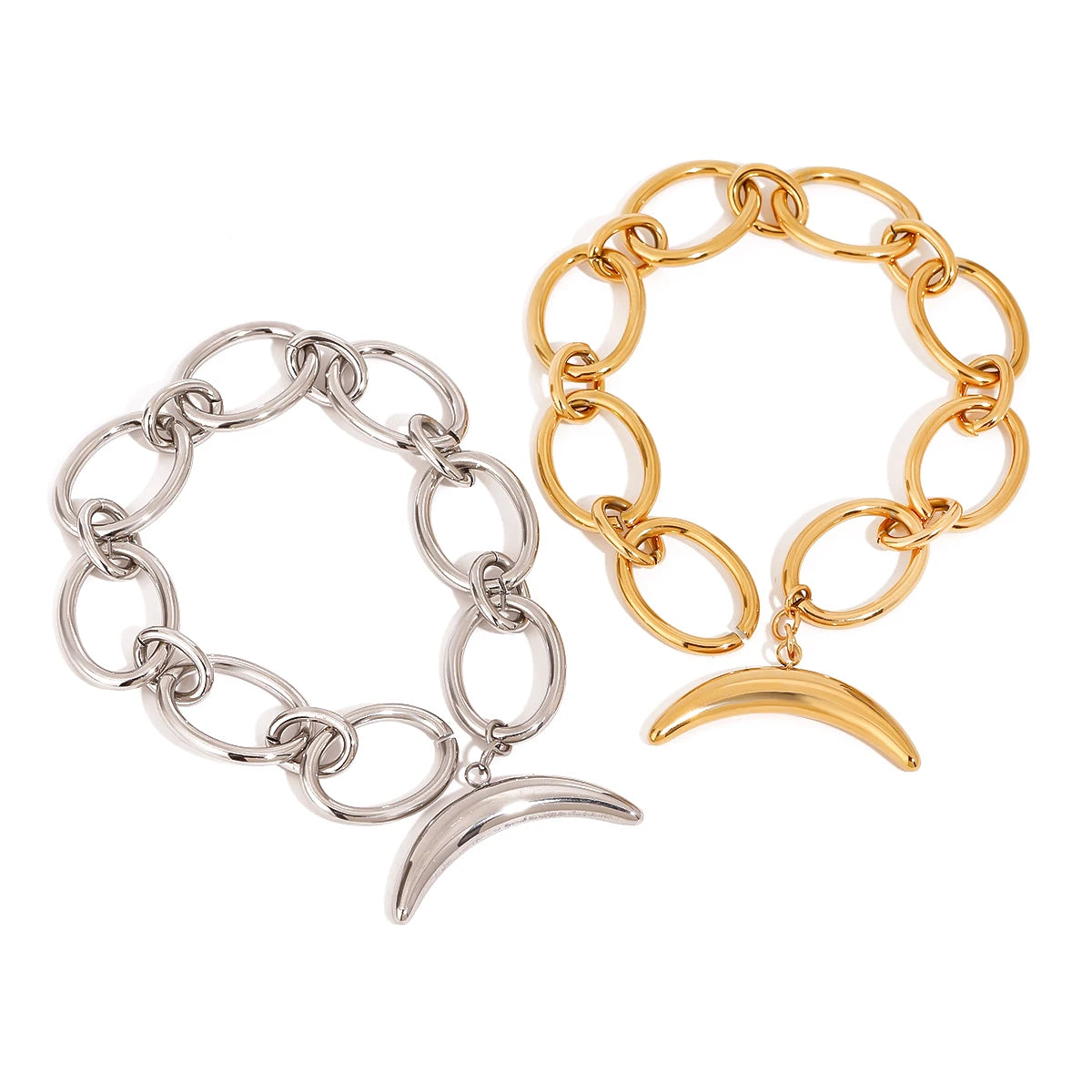 Geometric Moon Crescent Link Chain Bracelet