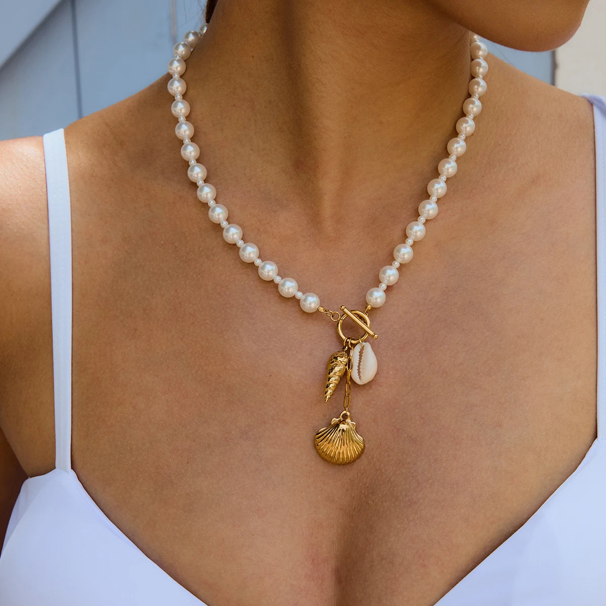 Freshwater Pearl Clam Charm Necklace
