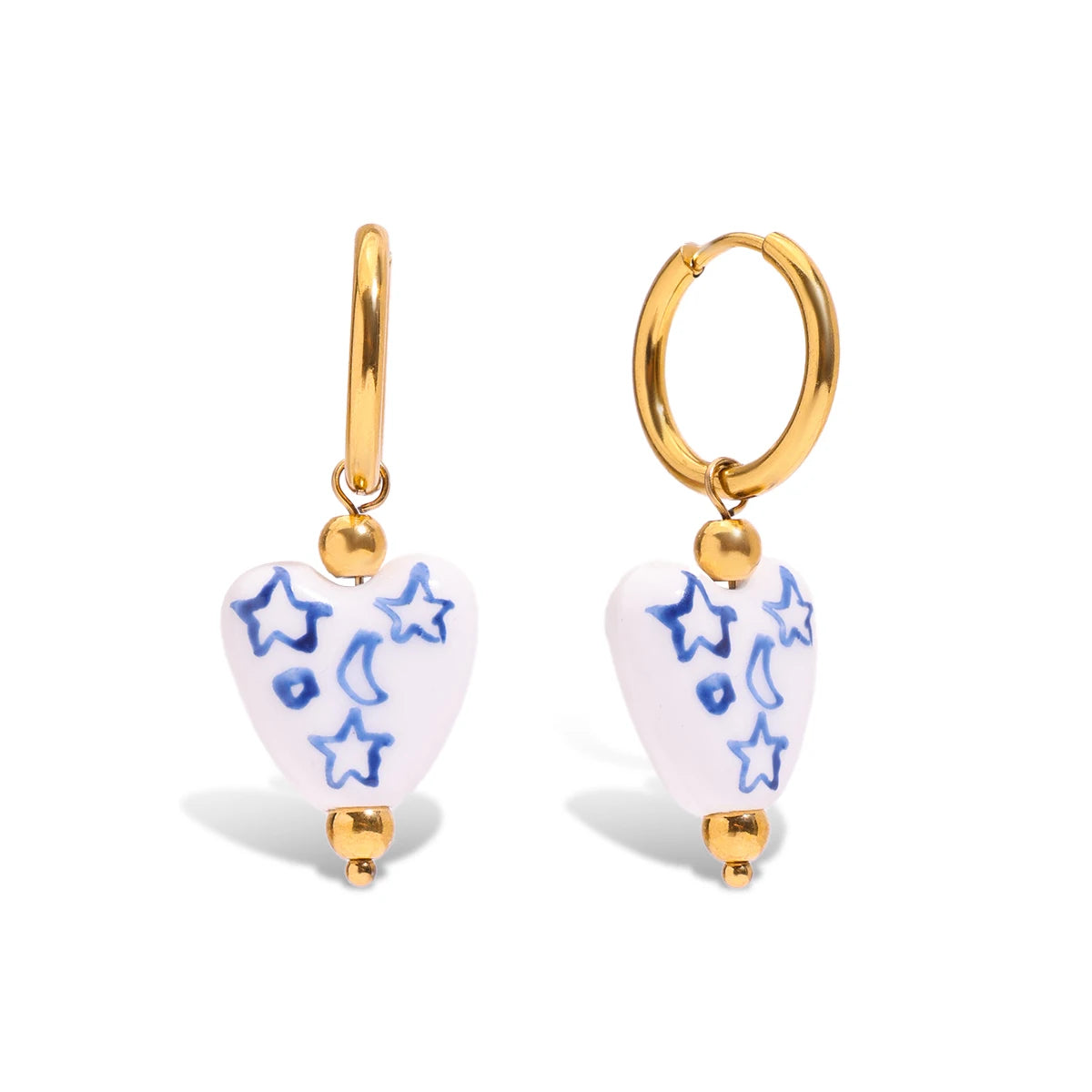 Celestial Heart Ceramic Drop Earrings