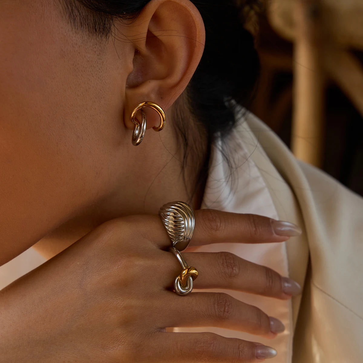 Silver & Gold Irregular Lines Earrings