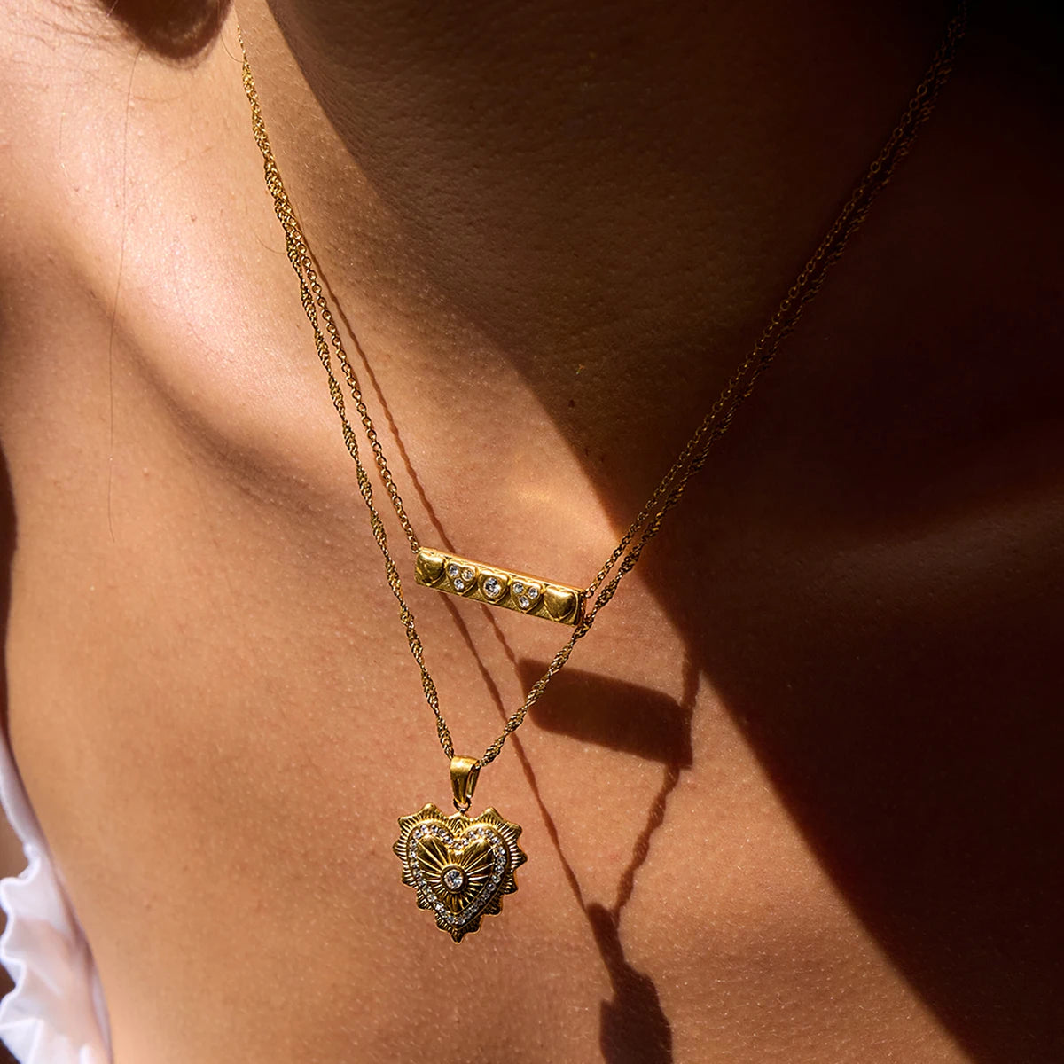 Cubic Zirconia & Bar Heart Necklaces