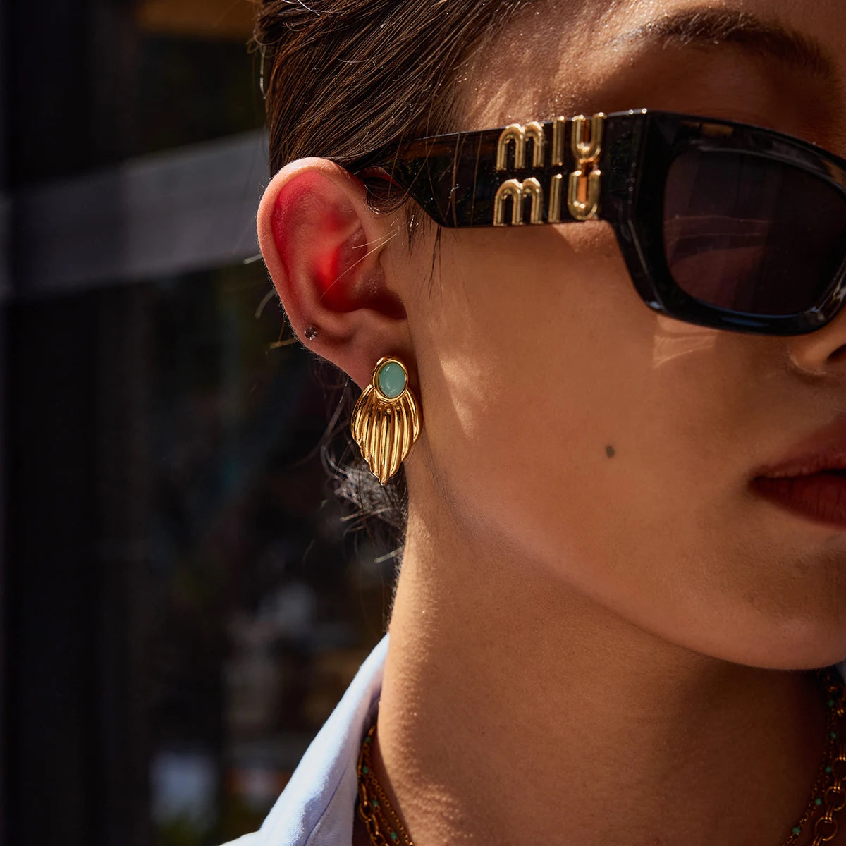 Multicolor Stone & Pearl Stud Earrings