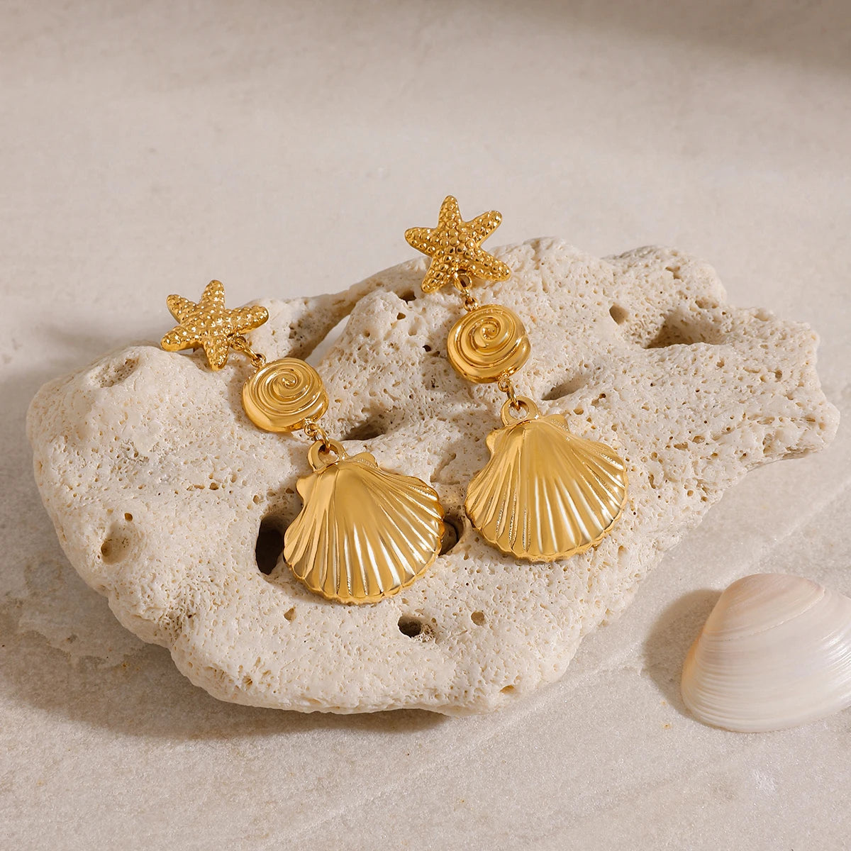 Ocean Shell & Starfish Dangle Earrings