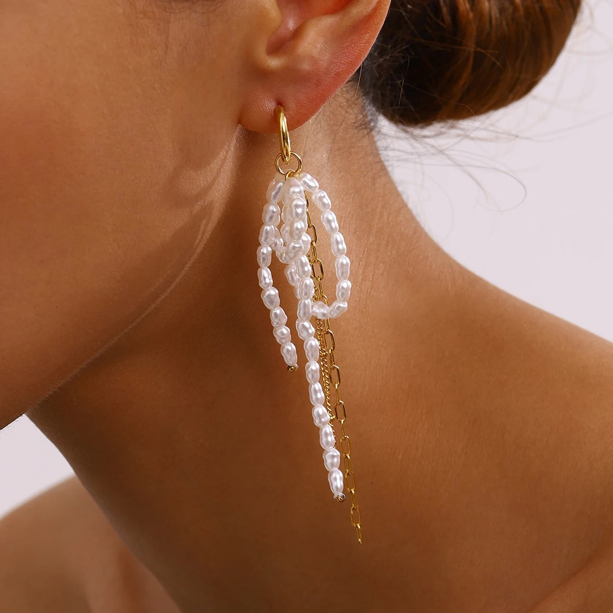 Pearl Bow Tassel Earrings