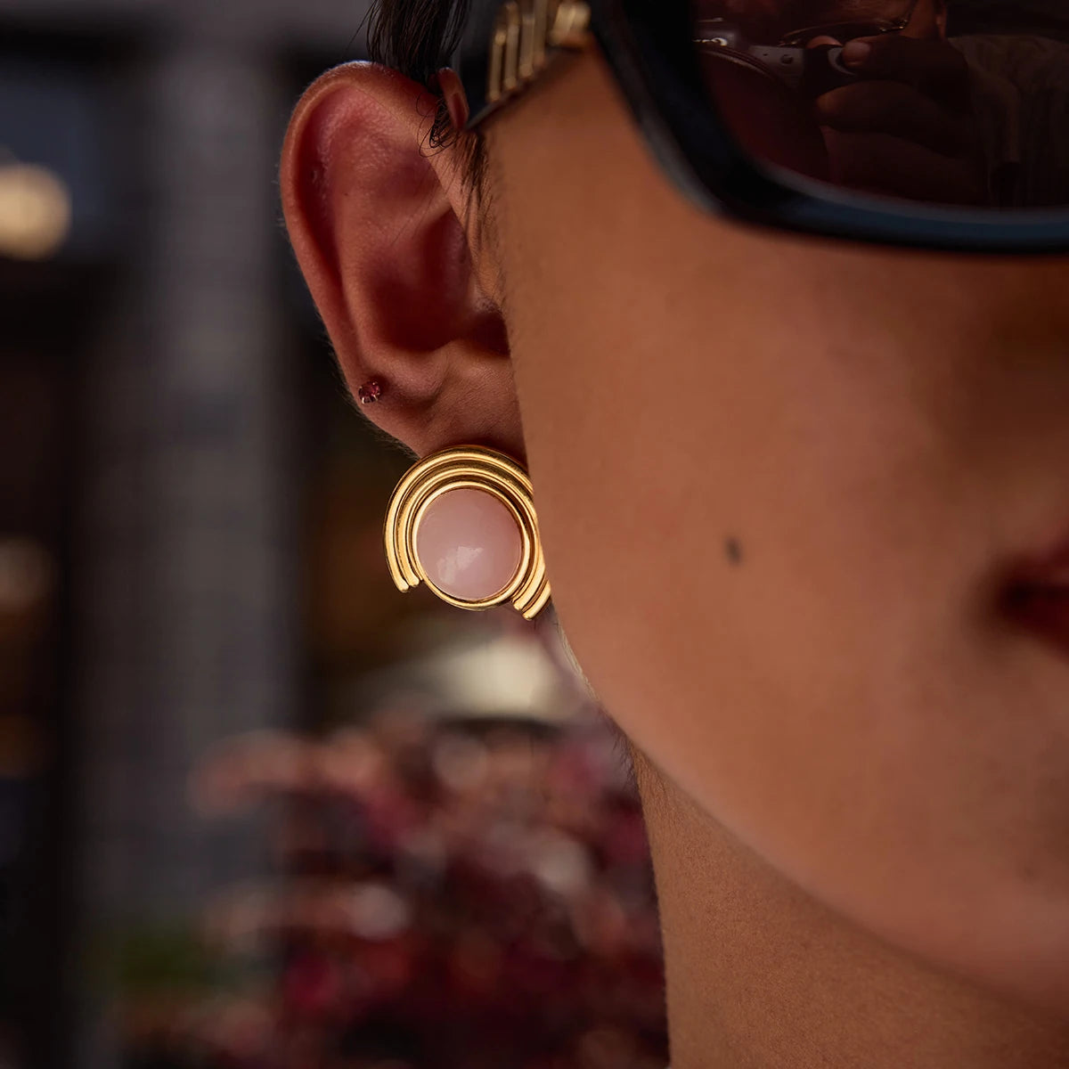Multicolor Stone & Pearl Stud Earrings