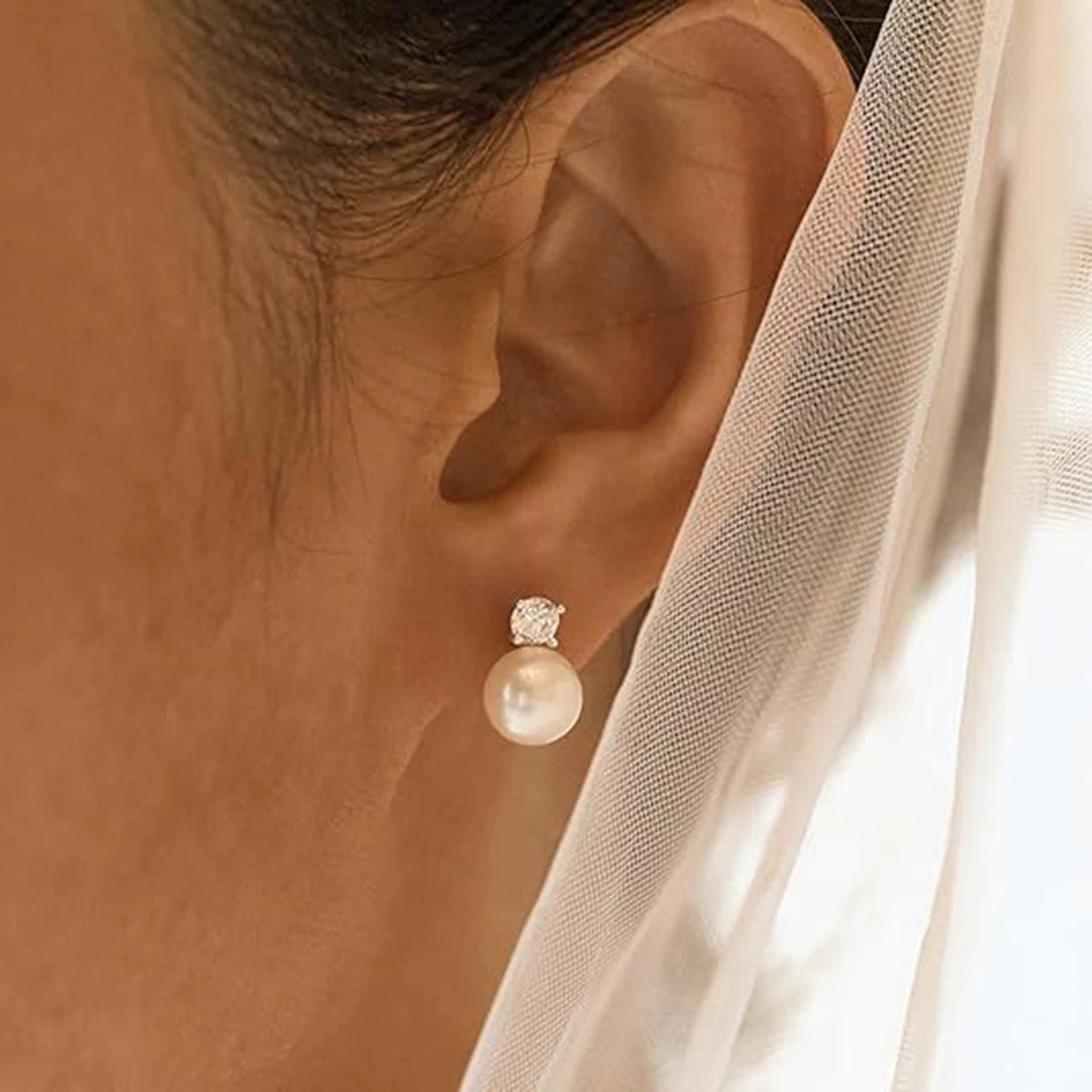 Round Pearl & Gemstone Stud Earrings