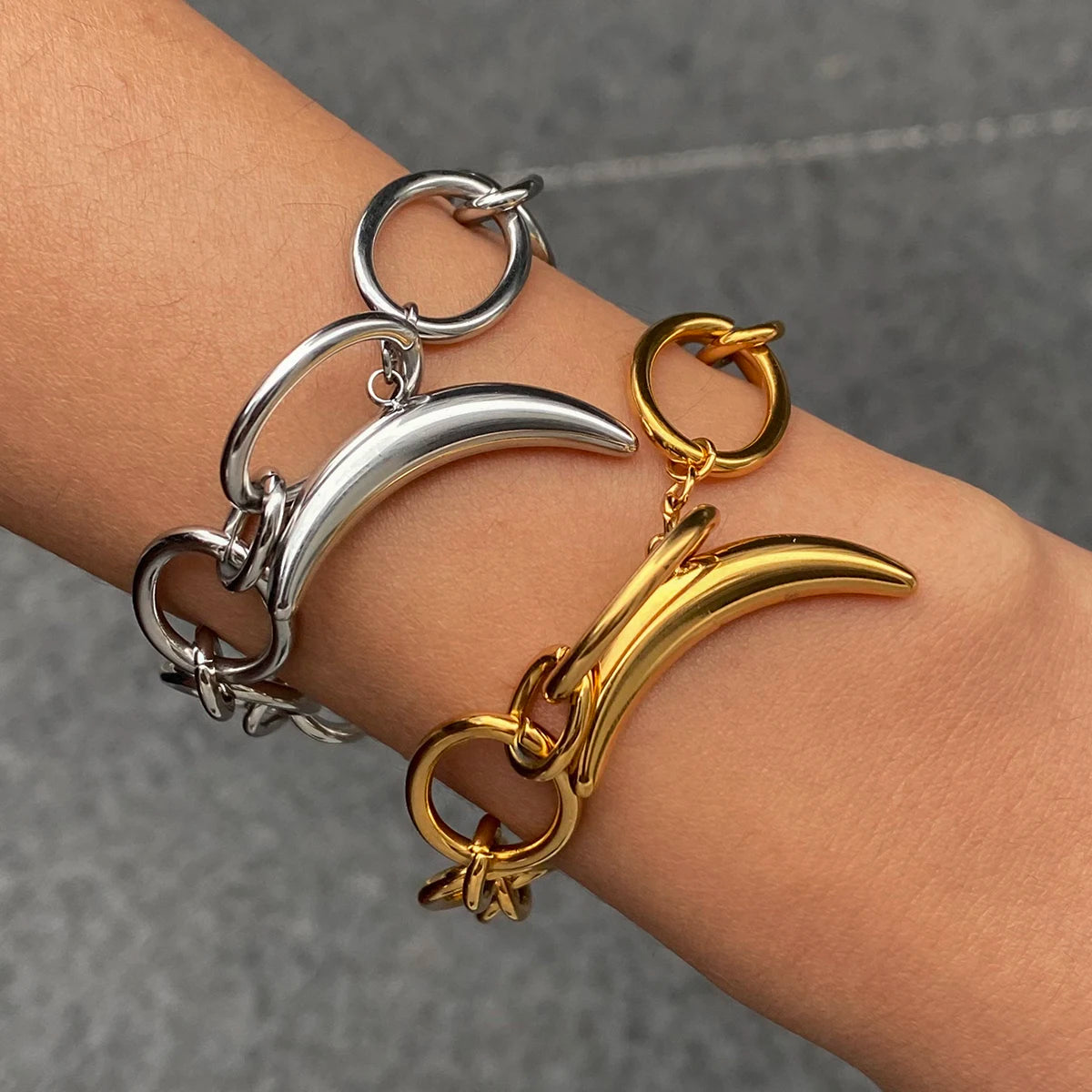 Geometric Moon Crescent Link Chain Bracelet