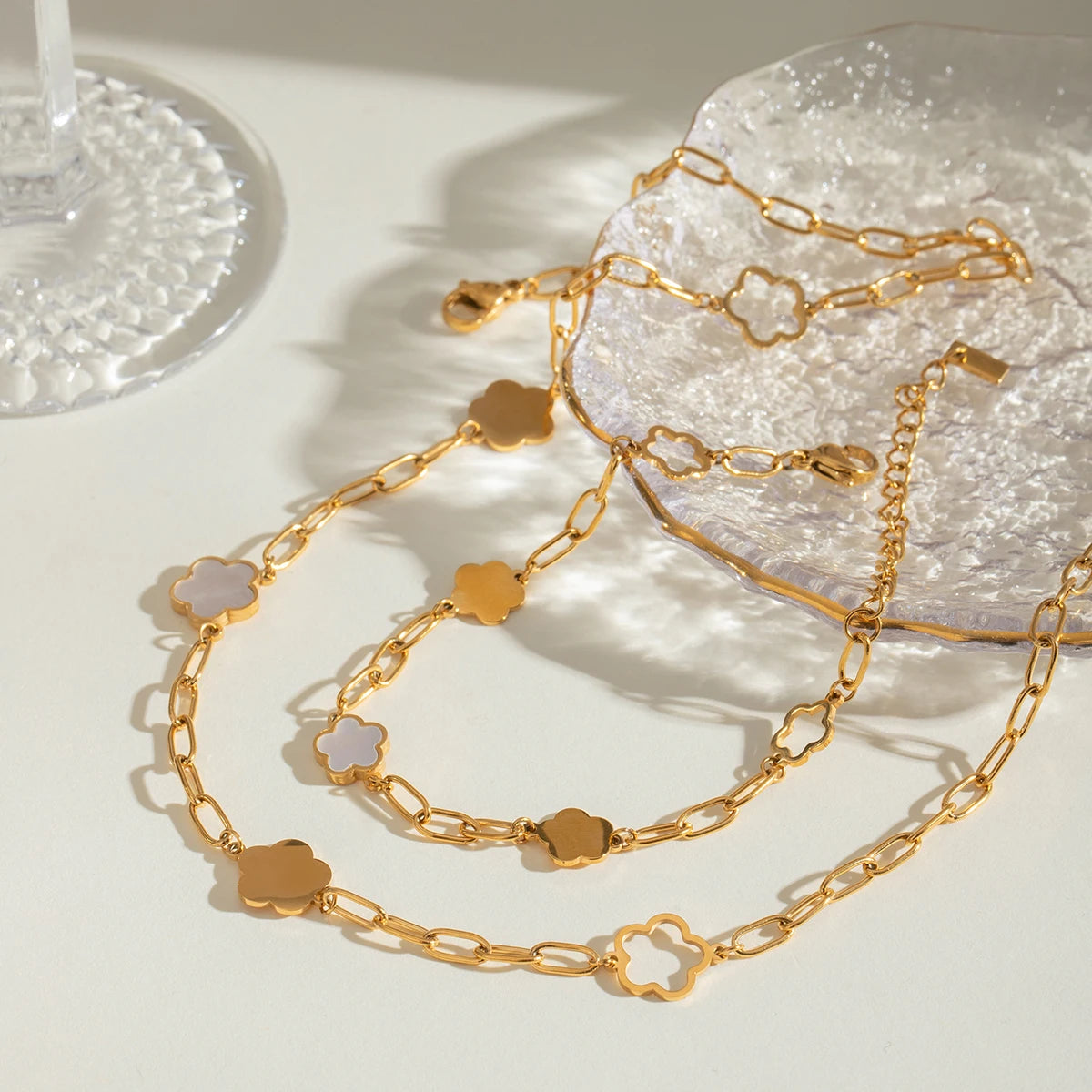 Geometric Clover Bracelet & Necklace Bundle