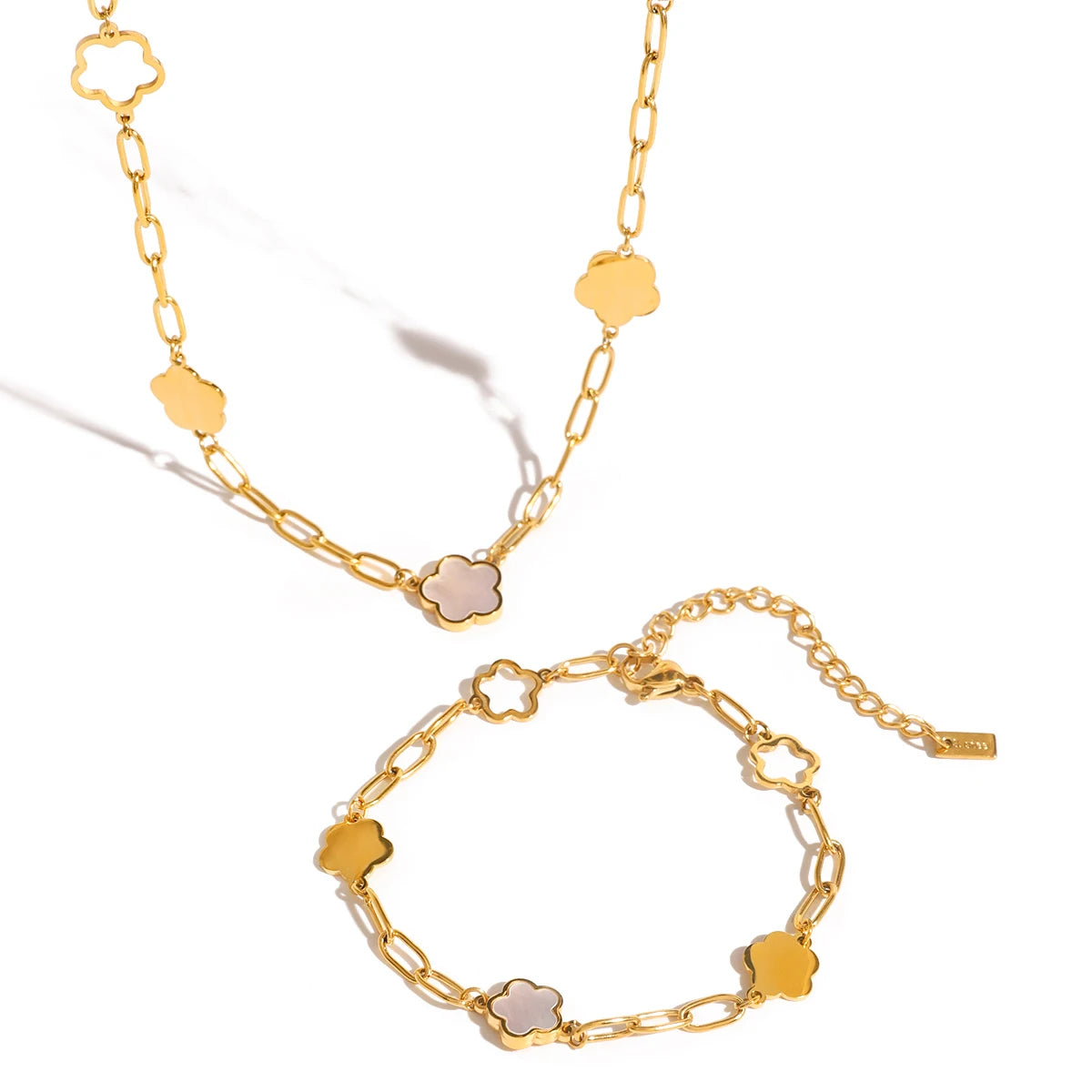 Geometric Clover Bracelet & Necklace Bundle
