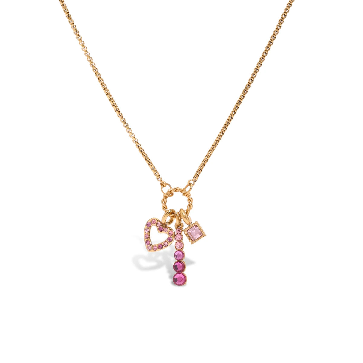 Pink Zirconia Gems Center Charm Necklace