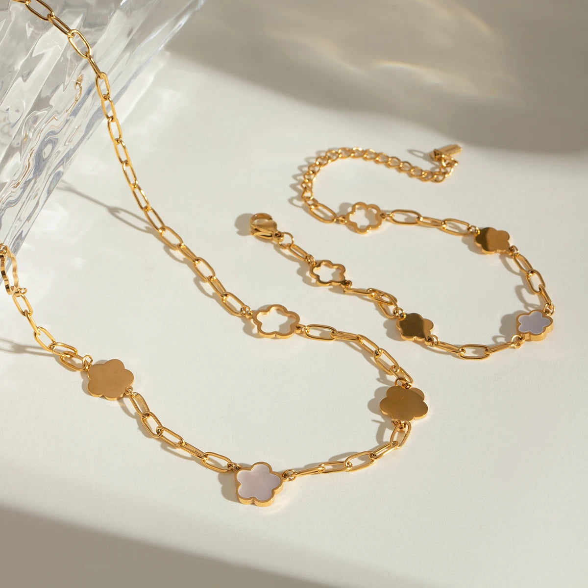 Geometric Clover Bracelet & Necklace Bundle