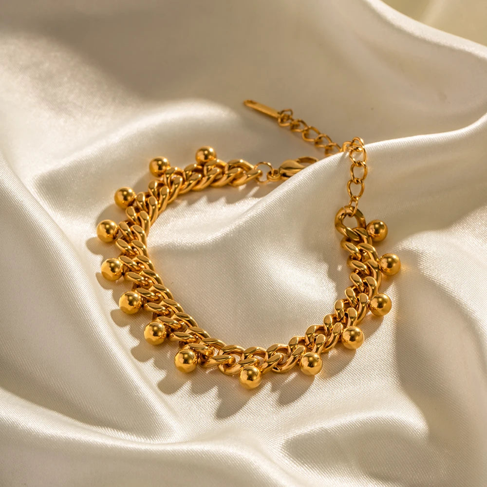 Cuban Chain Ball Bead Tassel Bracelet