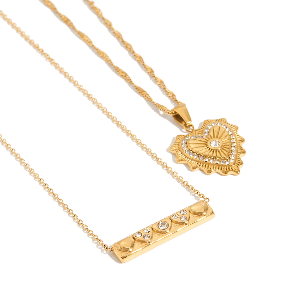 Cubic Zirconia & Bar Heart Necklaces