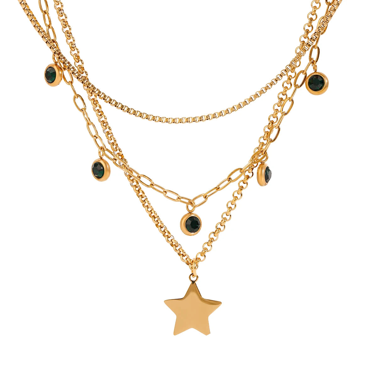 Three Layers Green Rhinestone Star Pendant