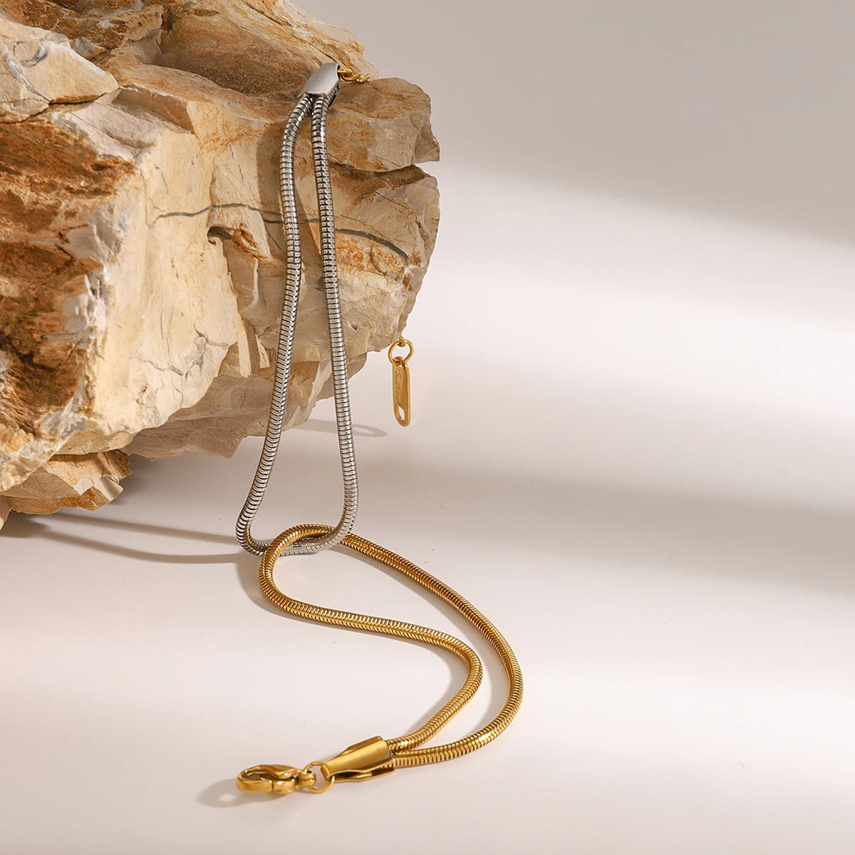 Interlocking Gold & Silver Snake Chain Bracelet
