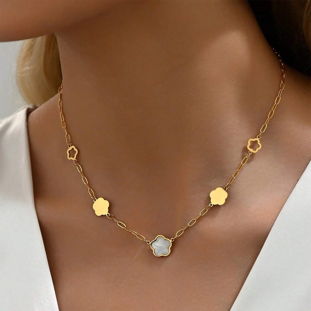 Geometric Clover Bracelet & Necklace Bundle