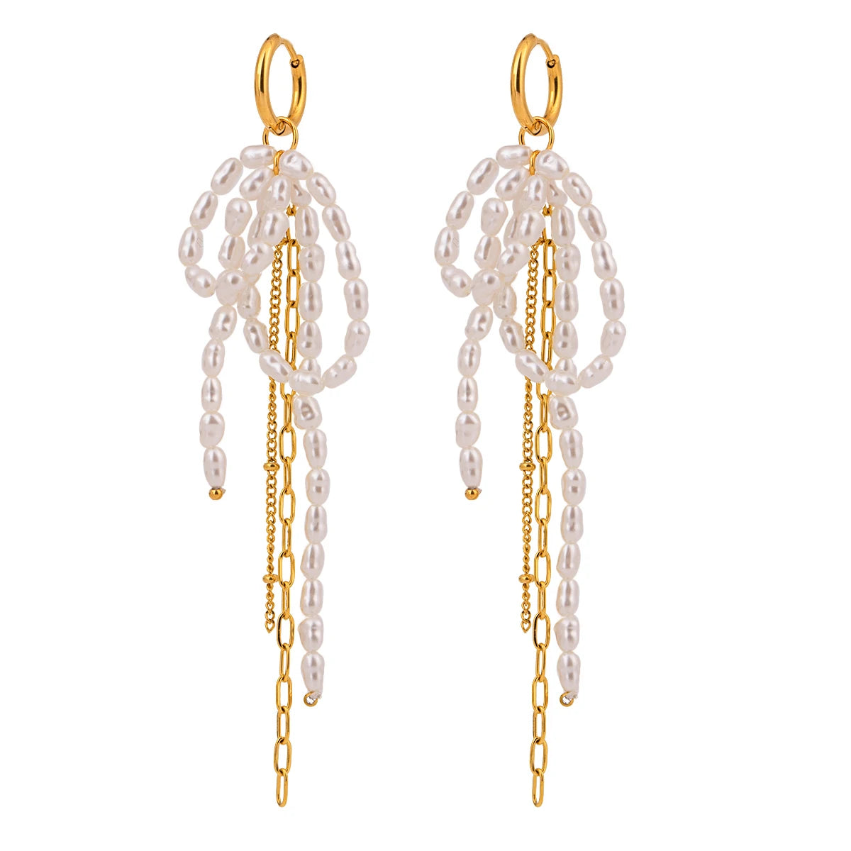 Pearl Bow Tassel Earrings