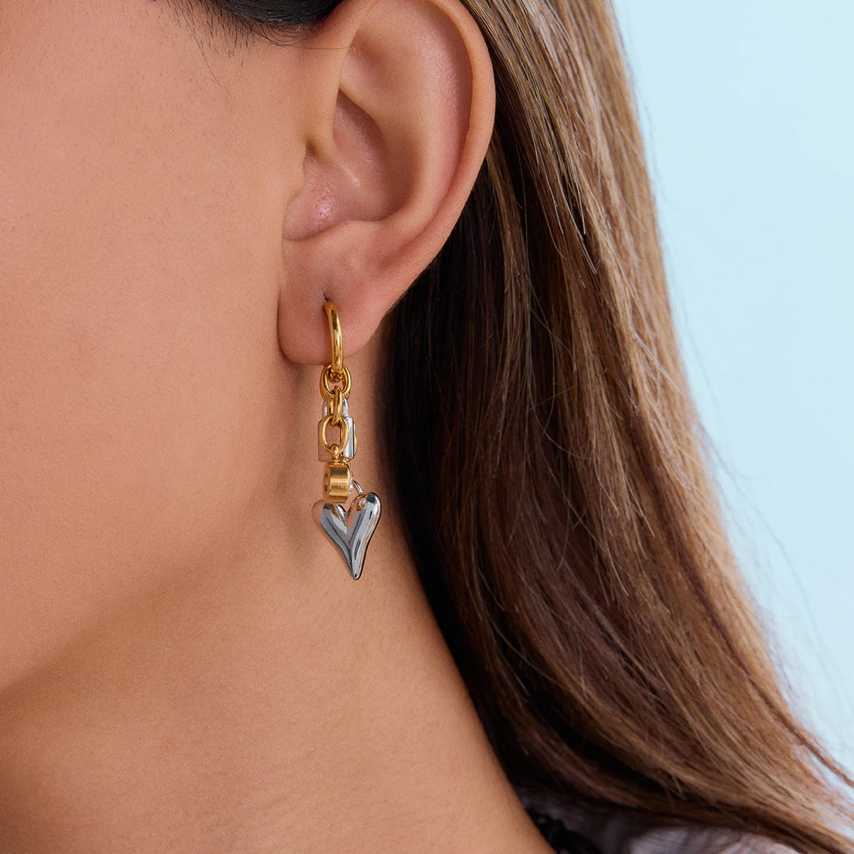 Zirconia Lock Heart Dangle Earrings
