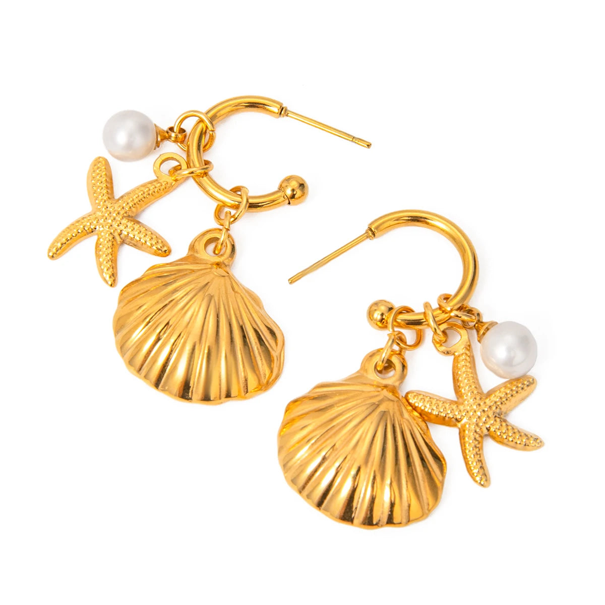 Pearls Starfish Shell Hoop Earrings