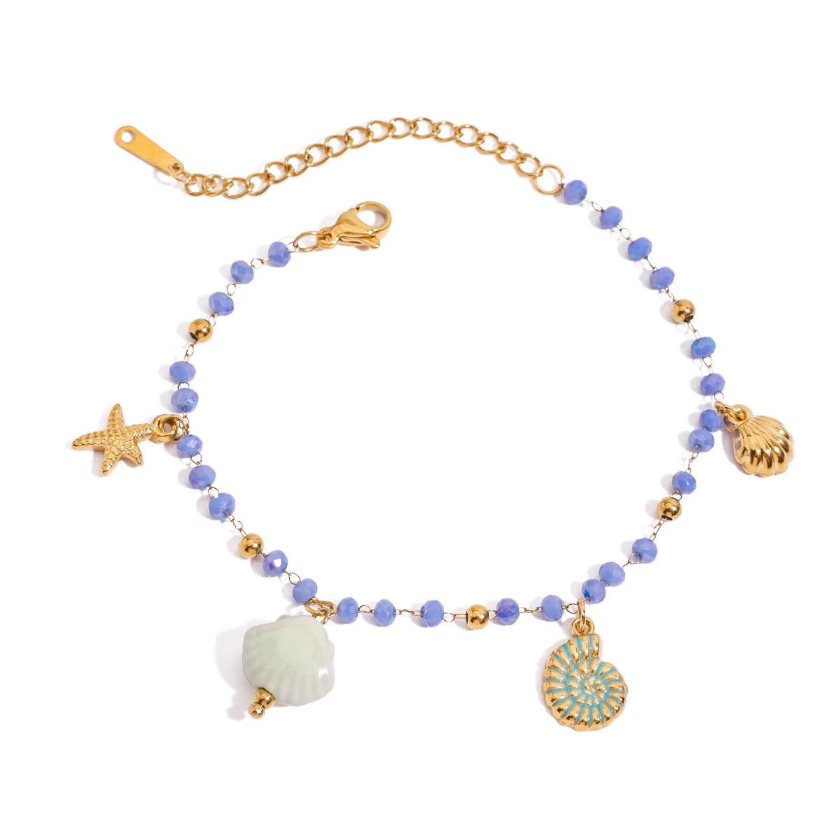 Light-Blue Ceramic Beads Bracelet with Sea Charms
