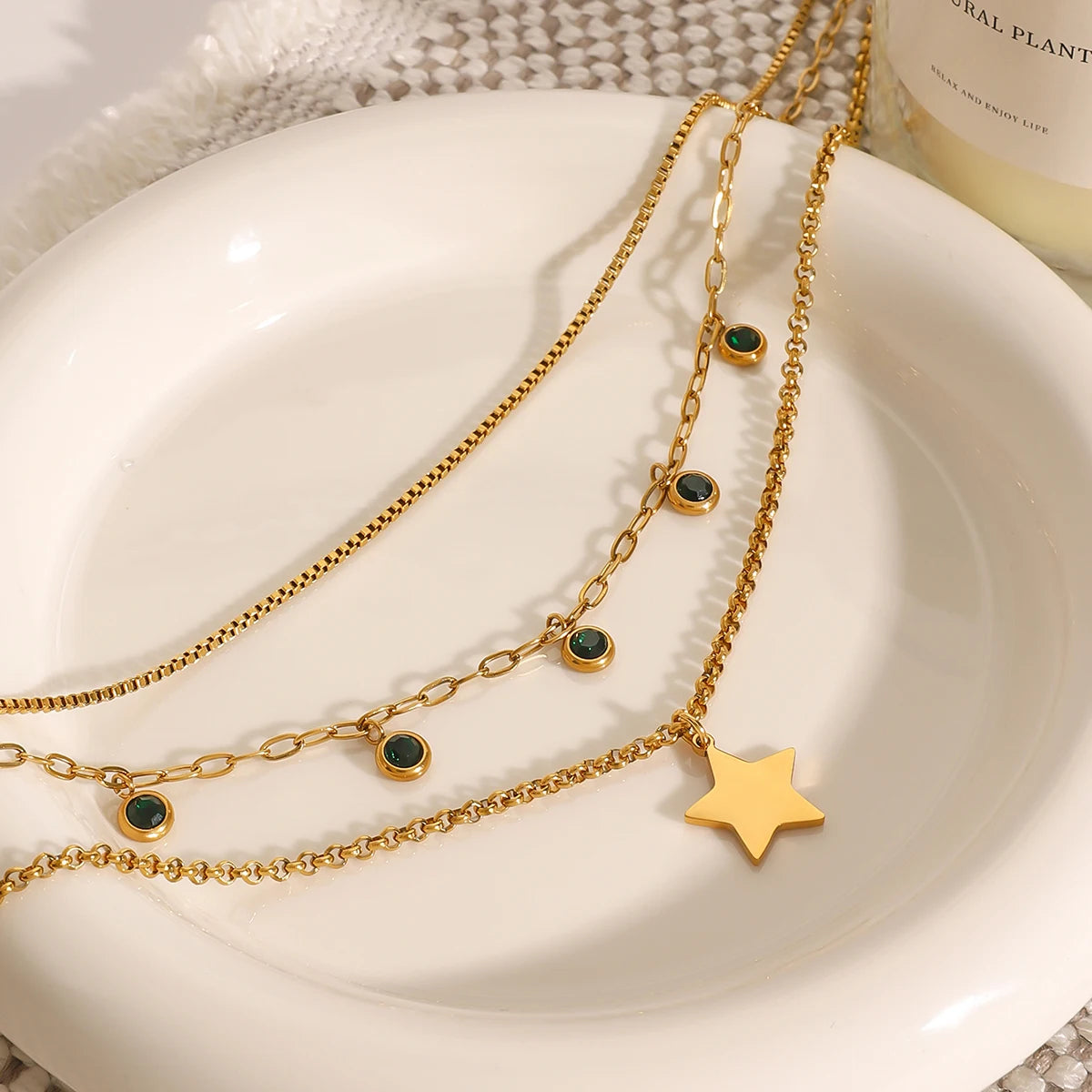Three Layers Green Rhinestone Star Pendant