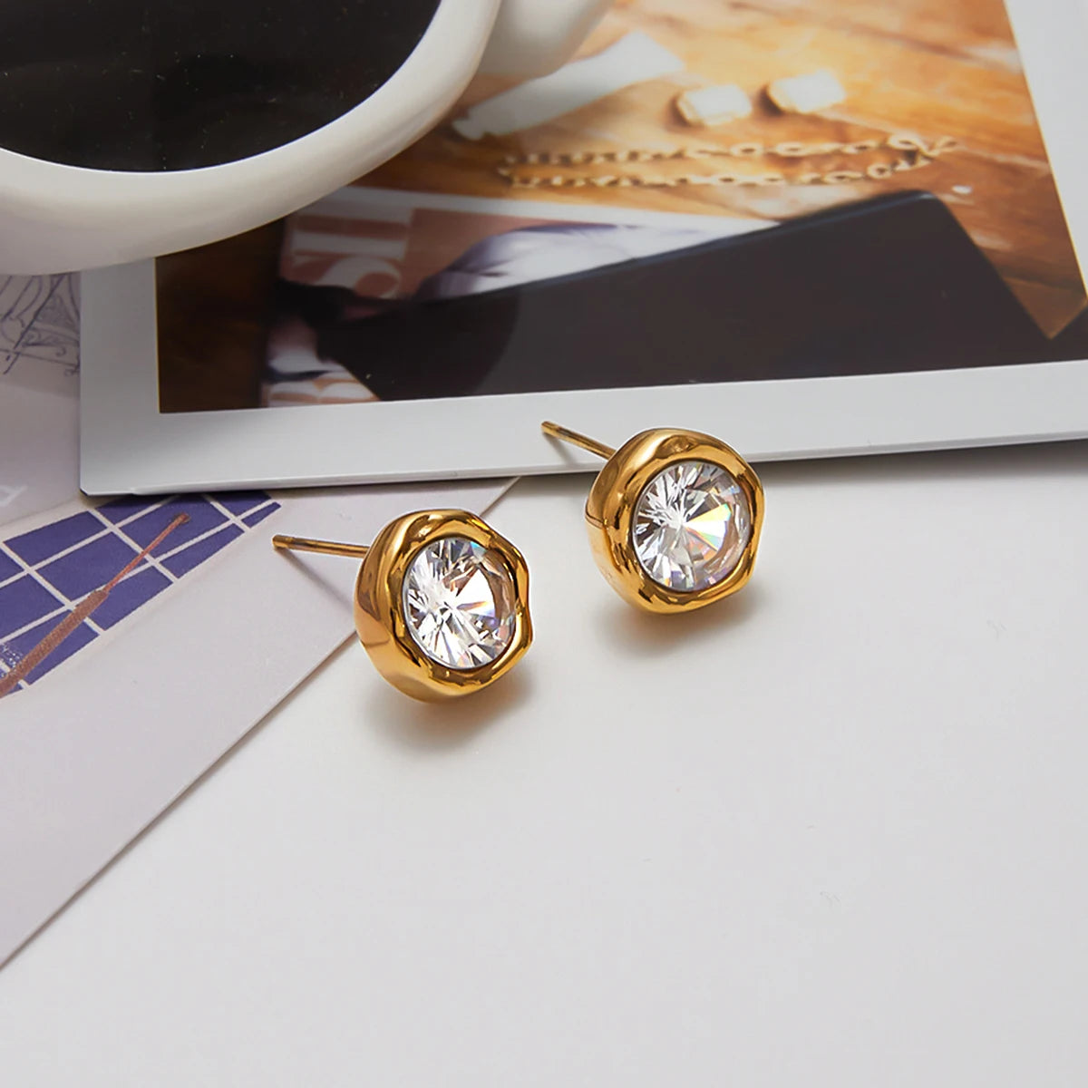 Zirconia Gem Stud Earrings