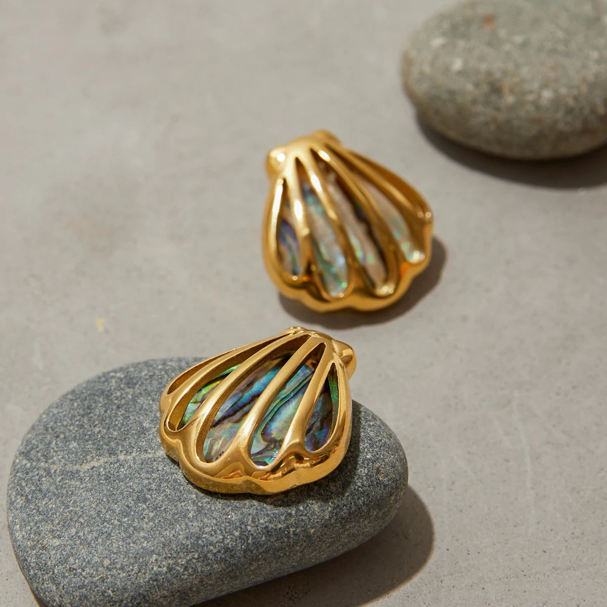 Aquamarine Oceanshell Stud Earrings