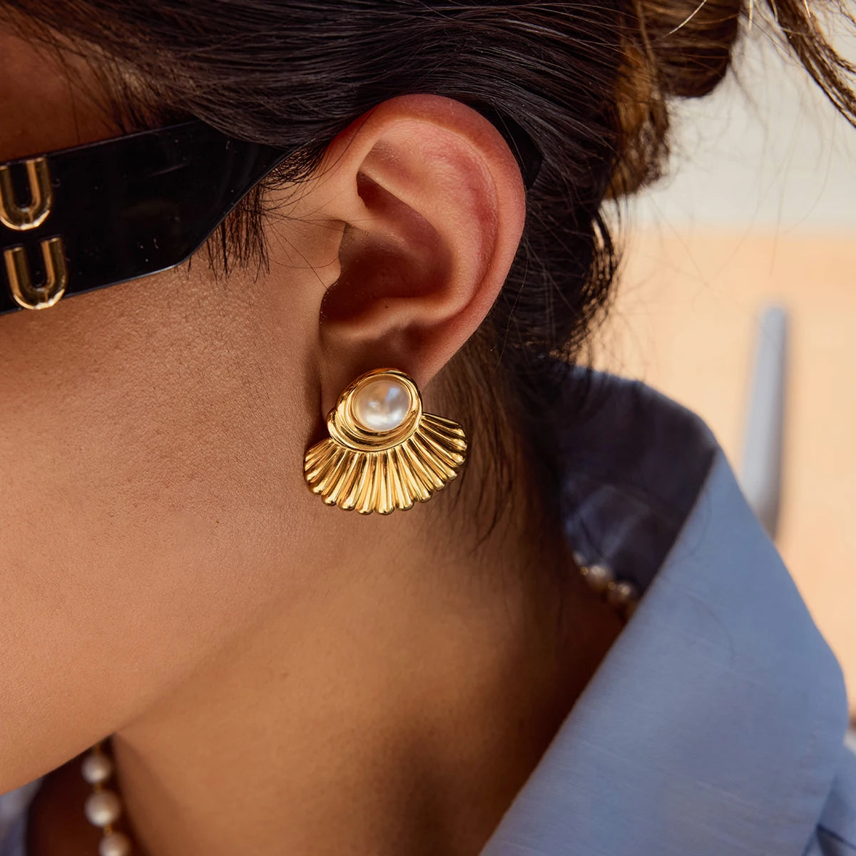 Multicolor Stone & Pearl Stud Earrings