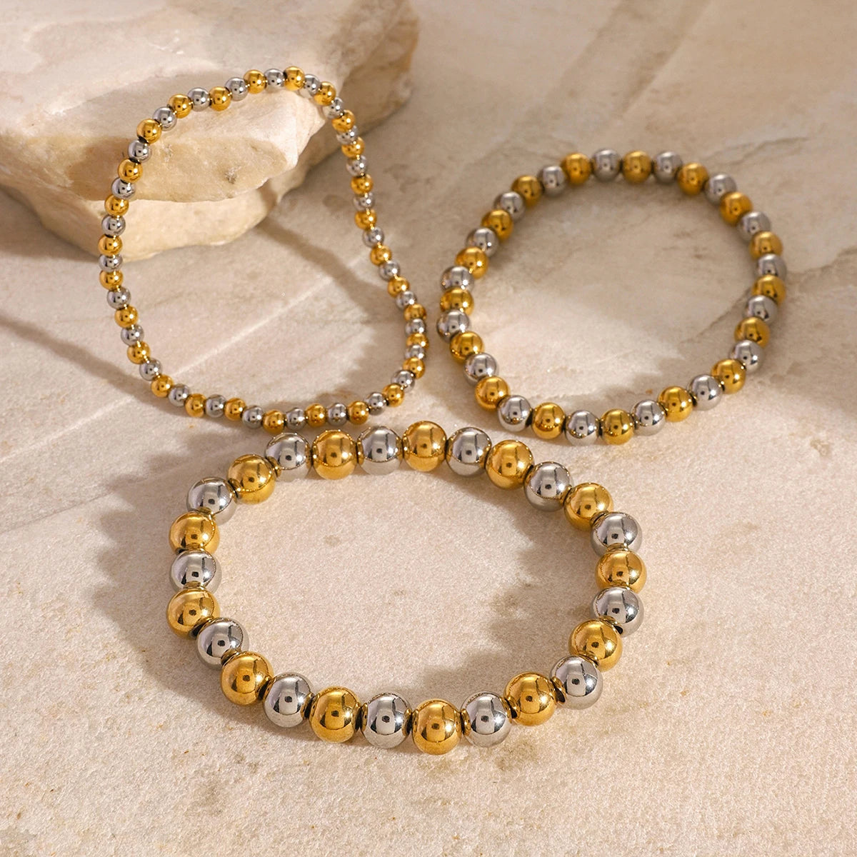 Minimalist Gold Silver Bead Bracelets