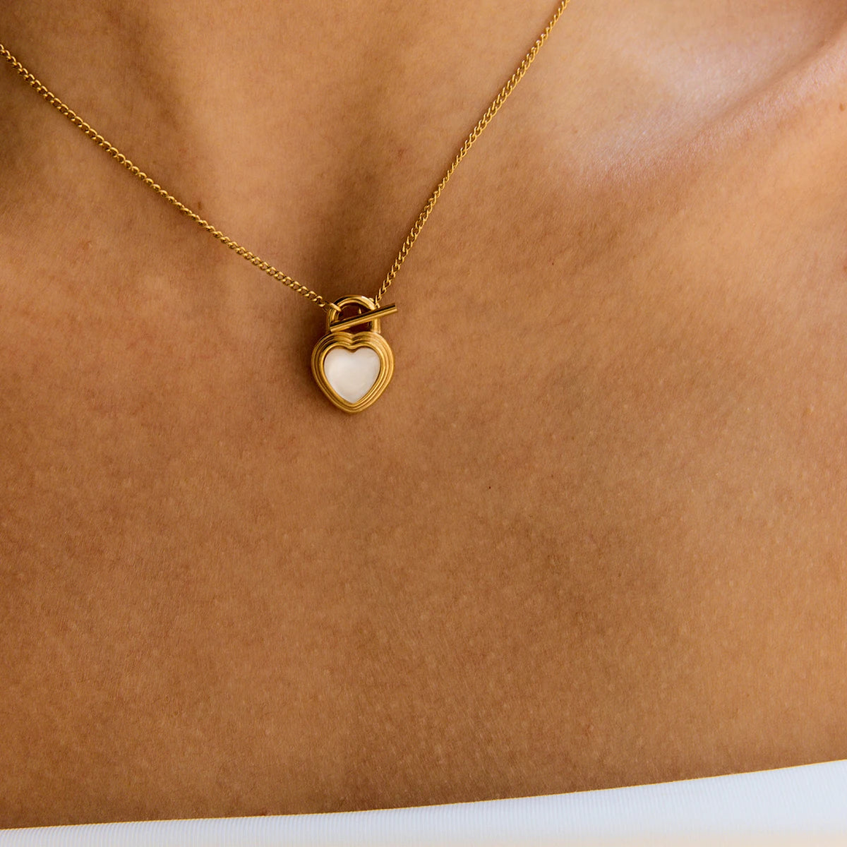 Lock Heart Stone Pendant Necklace