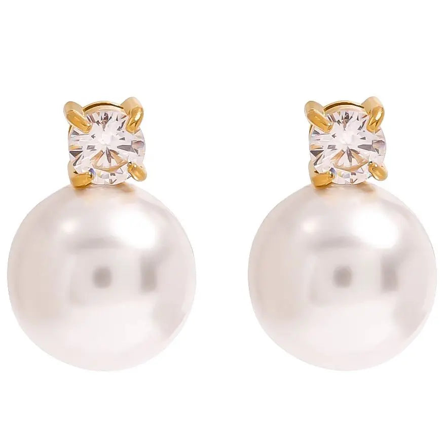 Round Pearl & Gemstone Stud Earrings