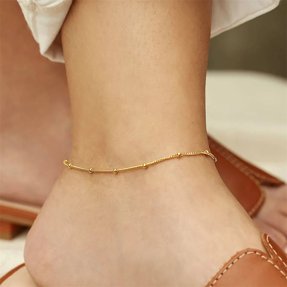18K Coated Golden Ball Chain Anklet