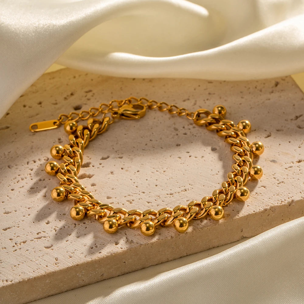 Cuban Chain Ball Bead Tassel Bracelet