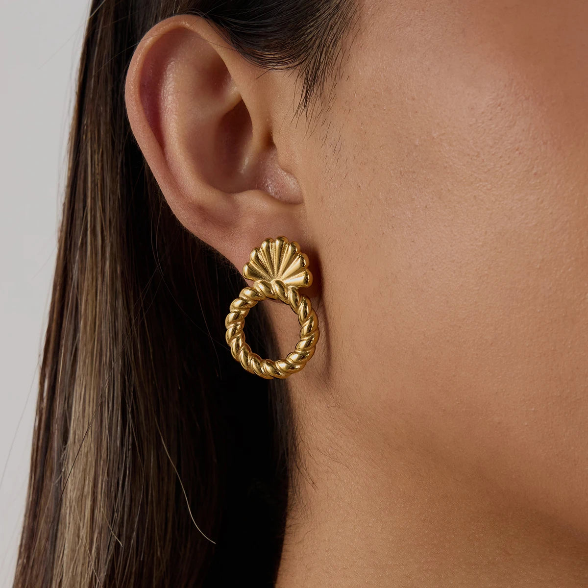 Twisted Hoop Seashell Earrings